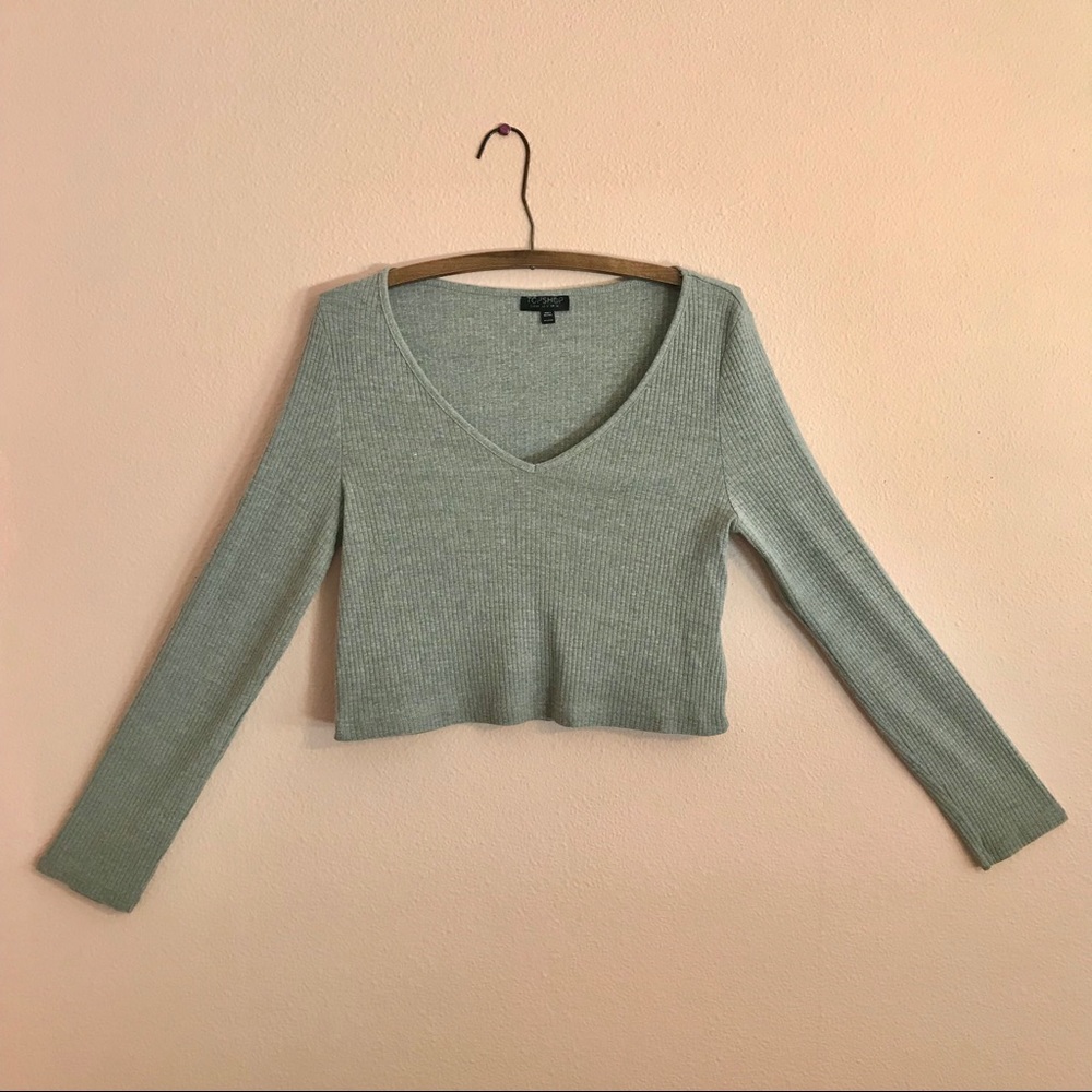 Topshop | Gray Long Sleeve Crop Top
